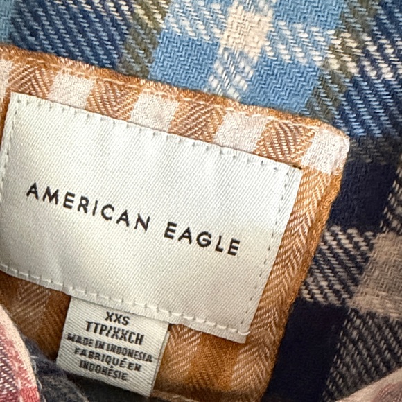 American Eagle Cropped Colorful Plaid Patchwork Shirt - Picture 2 of 3